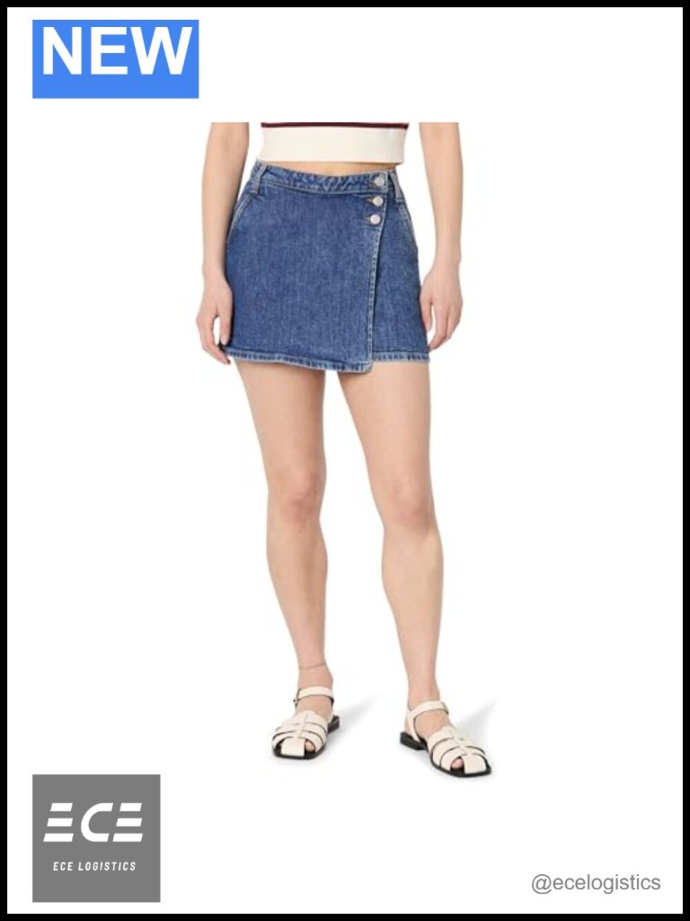 The Drop Gabby Denim Wrap Skort Regular Fit Rigid Stretch Denim Skort